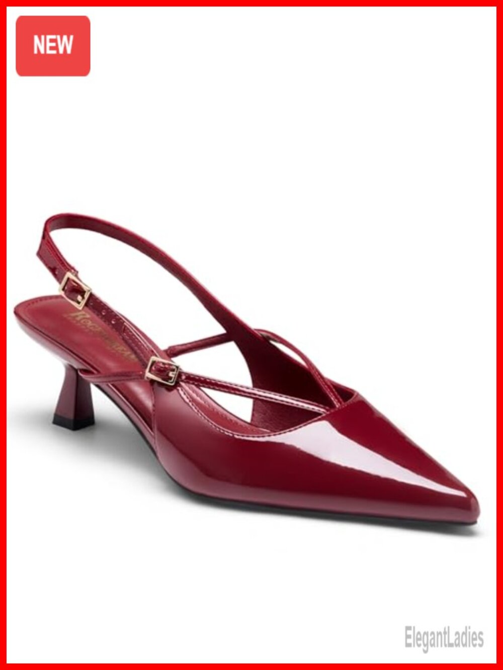 Kitten Heel Slingback Pumps Patent Vegan Leather Pointed Toe Work Wedding